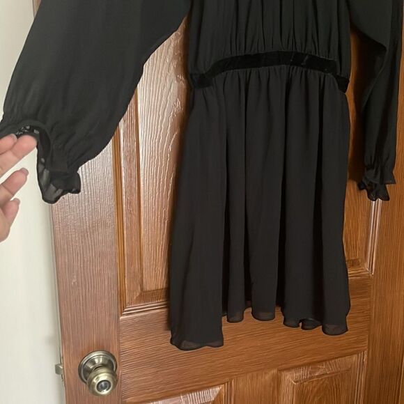 ASOS black chiffon dress with velvet waistband & diamond detail around neckline - Picture 4 of 9